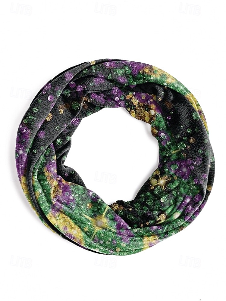 Damska czapka beanie z poliestru z nadrukiem, może służyć jako komin, wielowzorzysta, w stylu karnawałowym Mardi Gras, z miękkiej, elastycznej tkaniny, 2 w 1 jako nakrycie głowy i szalik na festiwale, imprezy i na co dzień 2026 - $11.99 –P9