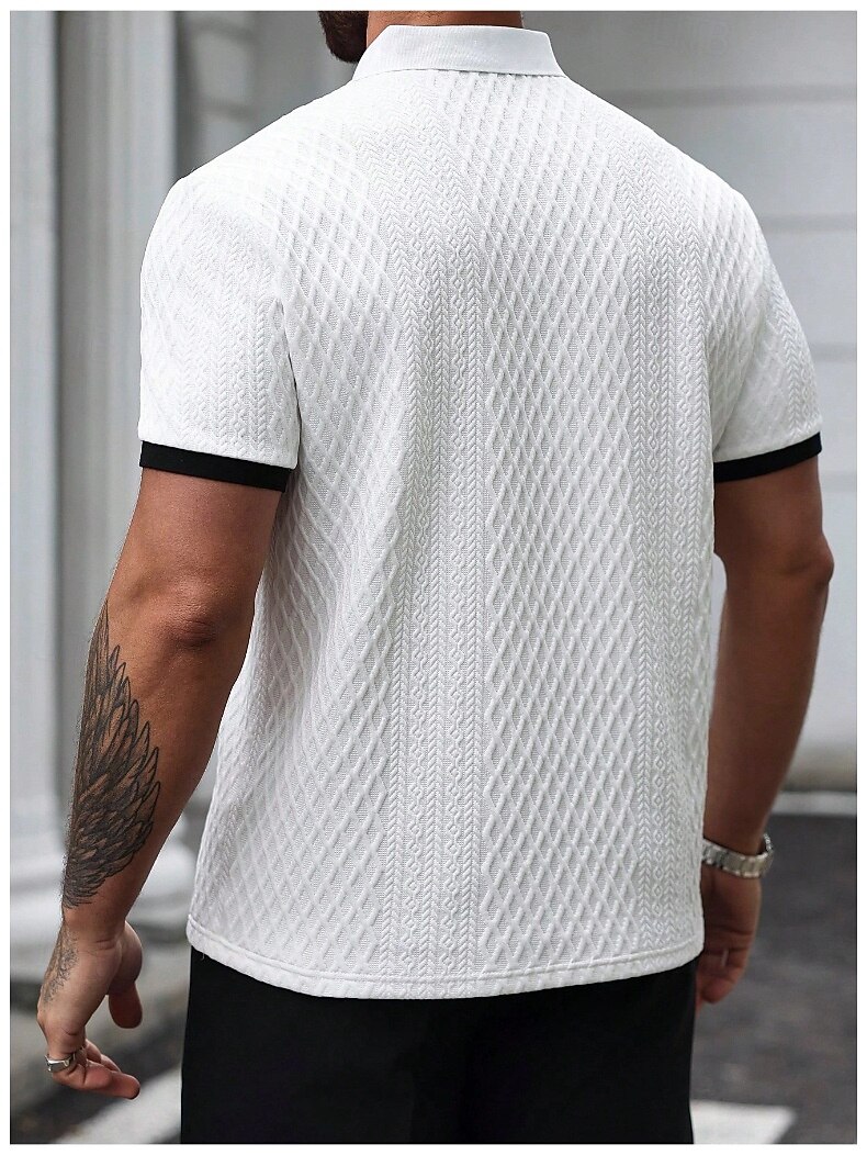 Herre Poloskjorter Med Tekstur Avslappet Virksomhet Ribbet polokrage Klassisk Kortermet Mote Grunnleggende Helfarge Jacquardvevnad Knapper Sommer Vår Vår & Vinter Normal Hvit Beige Poloskjorter 2026 - $25.99 –P2