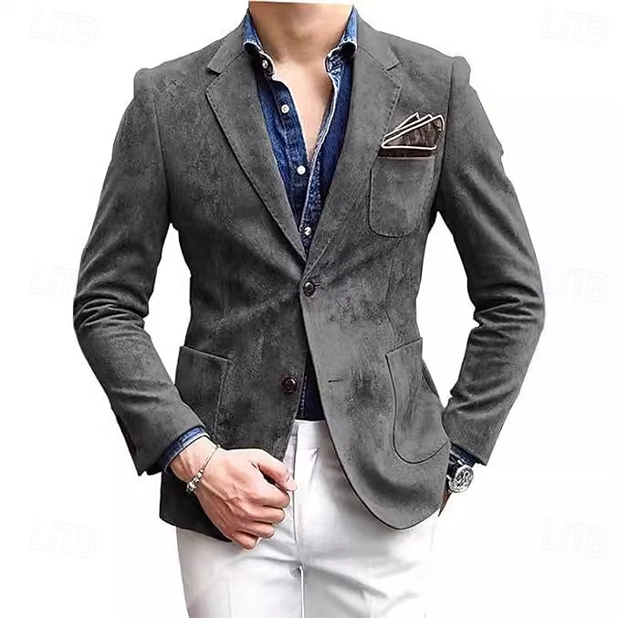 Herr Kavaj Vardaglig jacka Ledigt Dagligen Streetwear Mode Ledigt vardag Vår Höst Polyester Ensfärgat Klassisk Håller värmen Enkelknäppt med Två Knapphål Blazer Svart Rubinrött Grön Grå 2026 - $51.99 –P4