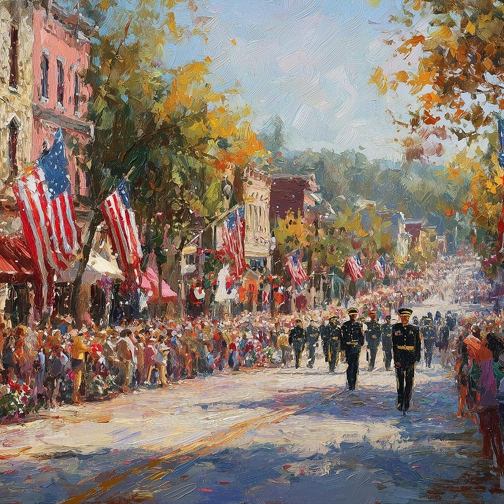 Peinture à l'huile numérique patriotique, scène de défilé vintage américaine de 2026 ? $12.99 –P1