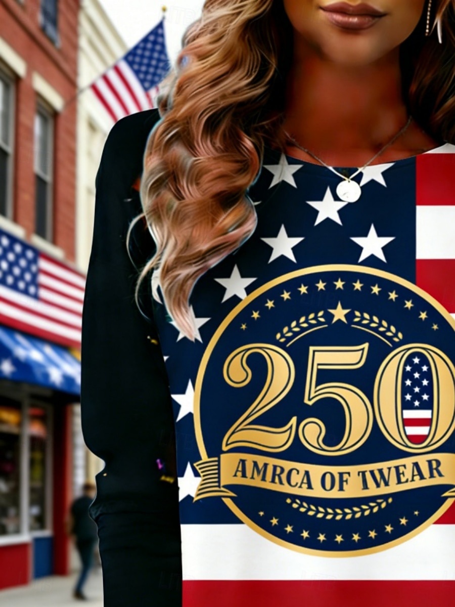 día de la independencia americana Mujer Camiseta Camiseta superior Estampado Graphic Bandera estadounidense Moda Elegante Clásico Manga Larga Cuello Barco Tops regulares Diario Fin de semana Ropa de 2026 - $19.99 –P3