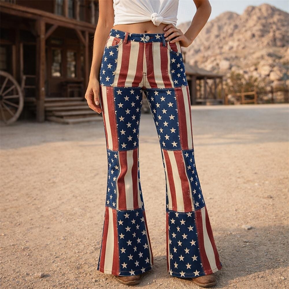 250ή Επέτειος ΗΠΑ Ρετρό / Βίντατζ Δεκαετία '70 Παντελόνια Παντελόνι με καμπάνα Χίπισσα Ντίσκο Ψηλή Μέση Φανταχτερή Φόρεμα Γυναικεία Μασκάρεμα 4η Ιουλίου Πάρτι Ημέρα της ανεξαρτησίας Ενηλίκων 2026 - $32.99 –P1