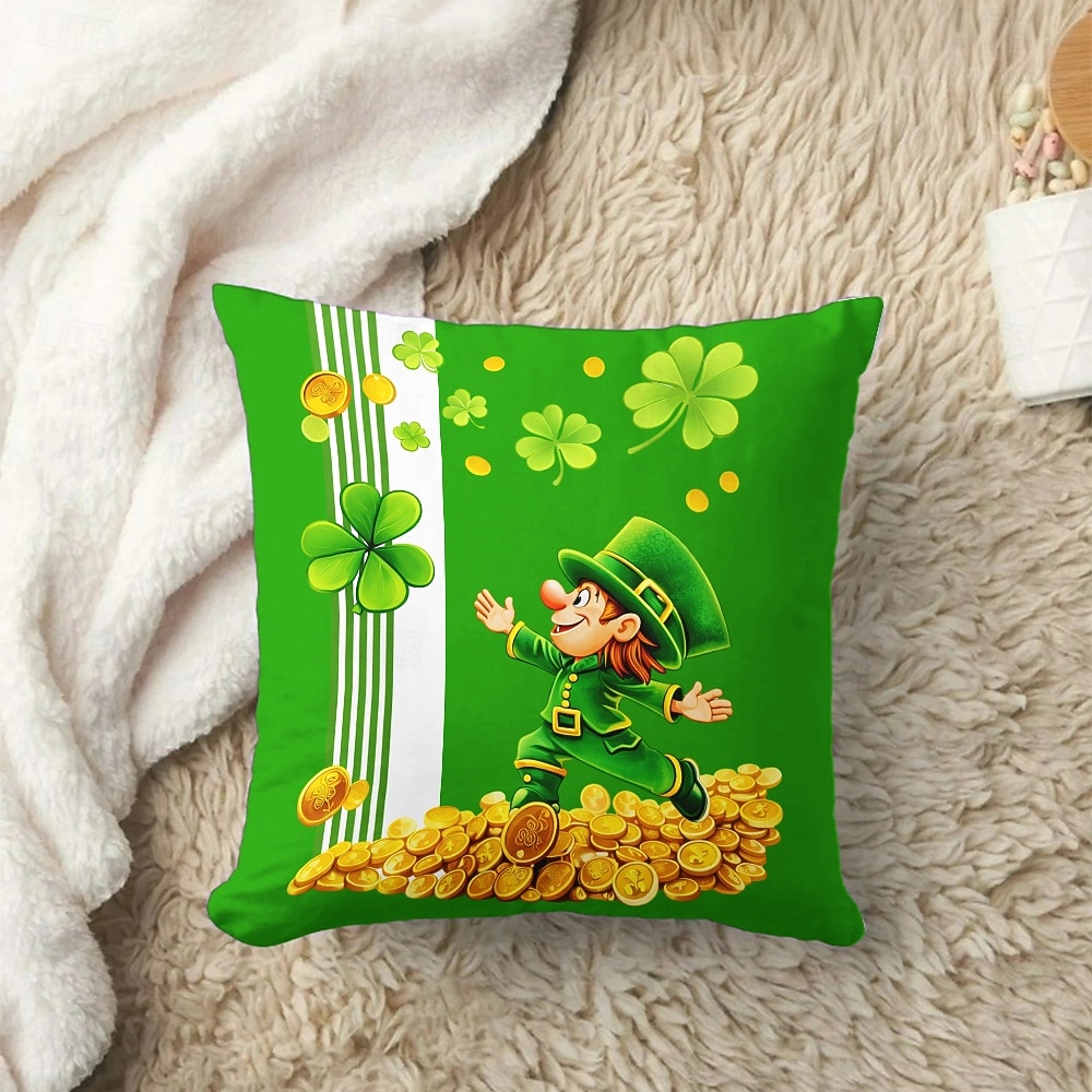 St. Patrick's Day Shamrock Gold Coin Throw Pillow Cover 18x18 Inch, Green Black Casual Decorative Cushion Case 2026 - $11.99 –P2
