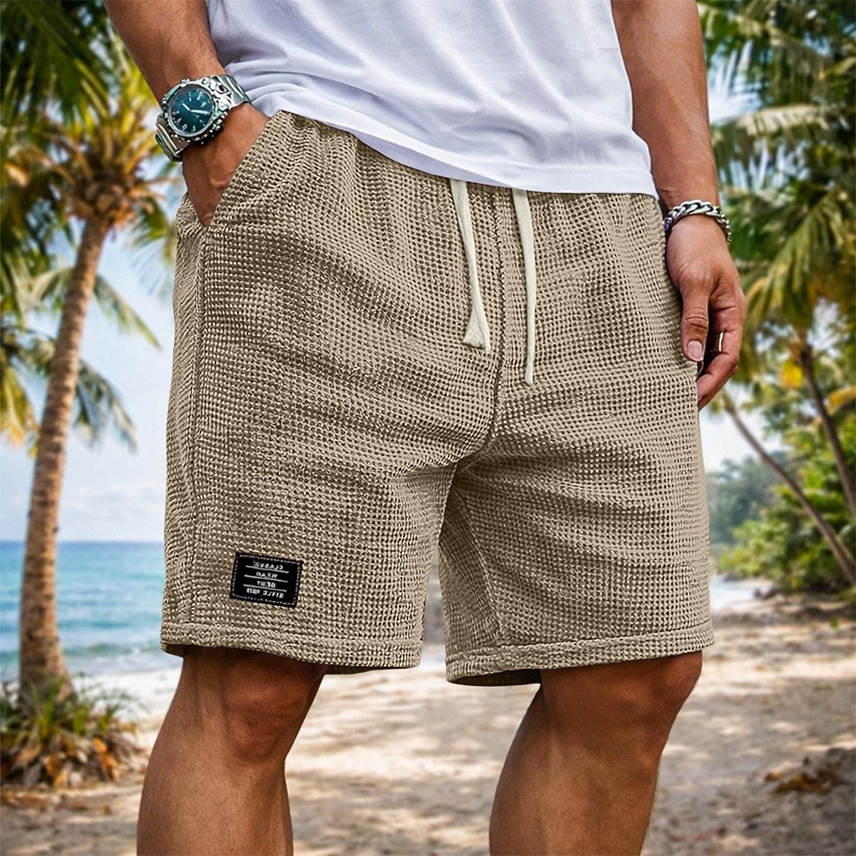 Herr Våffelshorts Shorts Sommarshorts Beach Shorts Casual shorts Snörning Elastisk midja Ensfärgat Slät Komfort Andningsfunktion Knelängd Dagligen Utomhus Streetwear Semester Mode Svart Vit 2026 - $20.99 –P8