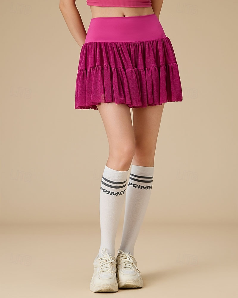 Damskie Solidne kolory Spódnica casualowa Spódnica tenisowa Spódnica sportowa Spódnica z szortami Pofałdowany Elastyczny pas Siatka kontrastowa Odporność na wiatr Oddychający Bransoletka tenisowa 2026 - $34.99 –P5