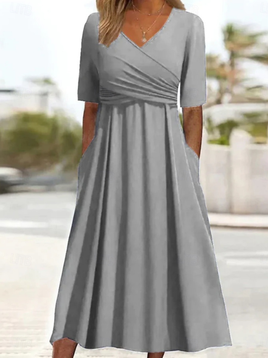 Women's Midi Dress Casual Dress Wrap Dress Elegant Fashion Modern Outdoor Vacation Going out Regular Fit Plain Short Sleeve V Neck Blue Black Red Brown Summer Spring 2026 - $28.99 –P1