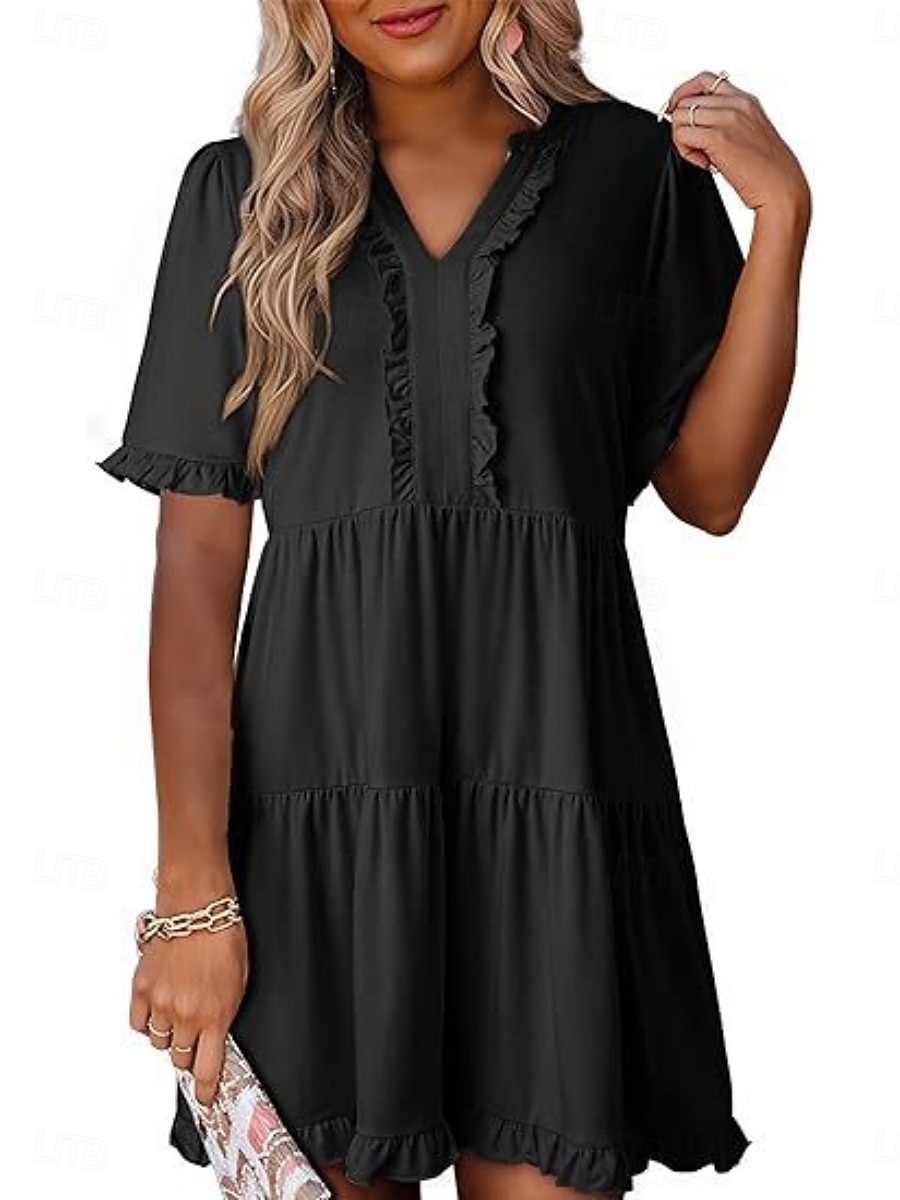 Per donna Mini Abito Abito a trapezio Abito Estivo Casual Quotidiano Vestibilità comoda Semplice Manica Corta Scollo a V Blu Nero Fucsia Verde Estate Primavera del 2026 a $29.99 –P13