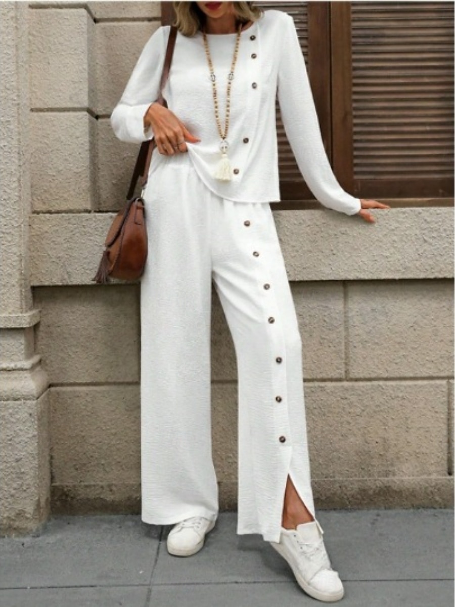 Women's Pants Sets Bolero Faux Cotton Linen Short Sleeve Crew Neck Solid Color Fashion Streetwear Casual Daily Outdoor Blue White Khaki Summer Regular Fit 2026 - $48.99 –P2