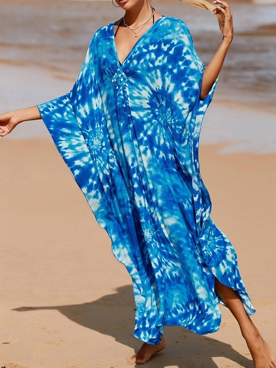 Damskie Sukienka maxi sukienka plażowa Codzienne sukienki Sukienka Boho Cover Up Elegancja Moda Nowoczesny Na zewnątrz Plaża Urlop Luźna Prążki Krótki rękaw W serek Niebieski Czarny Biały Rumiany róż 2026 - $32.99 –P18