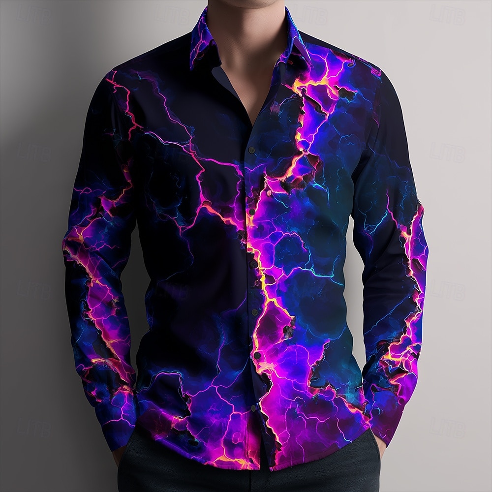 Per uomo Illusione ottica Fulmini Fiamma Camicia Camicia con Bottoni Camicia casual Manica Lunga Moda Casual Abbigliamento casual alla moda Vacanza Primavera Autunno Collo ripiegato Stampa 3D camicie del 2026 a $27.99 –P2