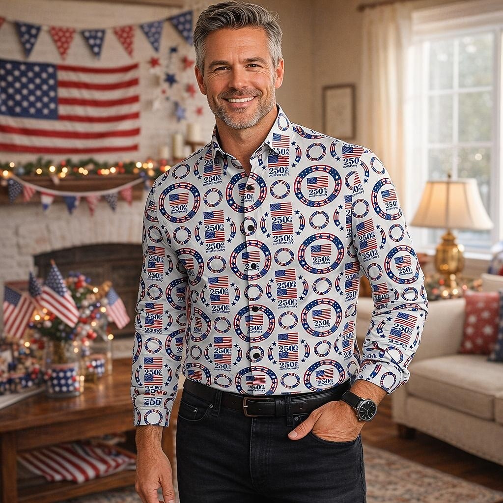 250° anniversario USA Retrò Vintage Anni '70 Camicia Camicia Aloha Lunghe Hippie Geometrico Etnico Costume Per uomo Mascherata 4 Luglio Feste Giorno dell'Indipendenza Adulti Camicia del 2026 a $26.99 –P1