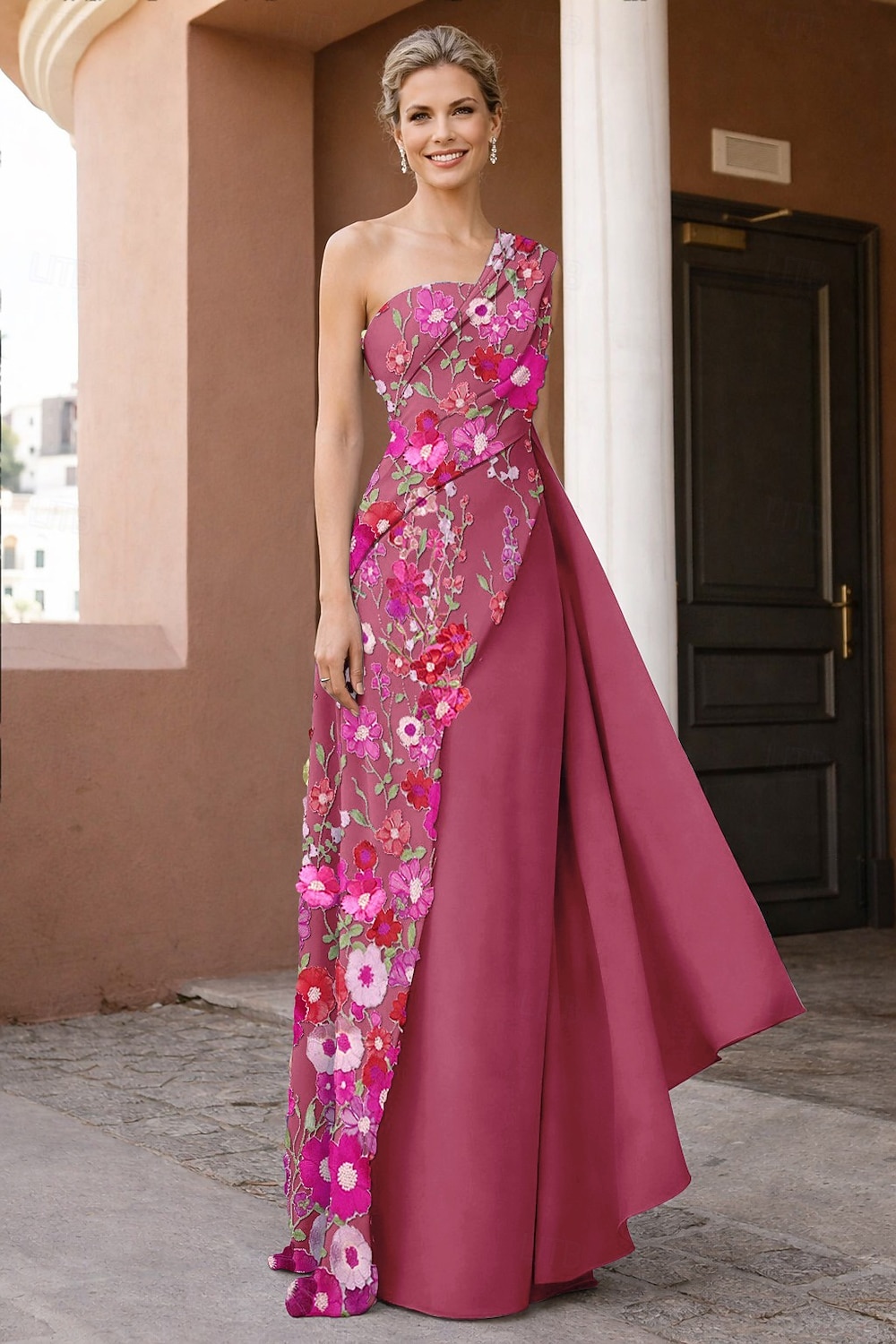A-Line Sheath Column Floor Length Evening Gown Ball Gown Formal Dress Elegant Vintage Floral Sleeveless One Shoulder Wedding Formal Pocket Lace Stretch Fabric with Glitter Ruffles Embroidery 2026 - $195.99 –P3