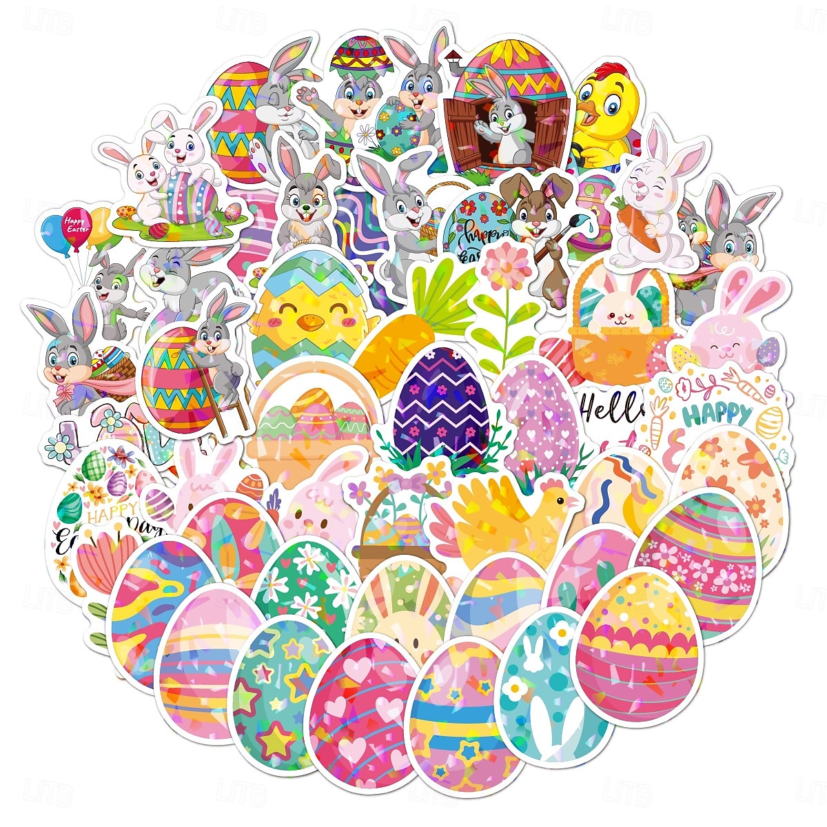 Easter Basket Stuffers 150 Piese (3 Seturi de 50) Autocolante de Paște Holografice Laser Rezistente la Apă pentru Decorațiuni de Cadouri de Sărbătoare Autocolante cu Ouă de Paște Transfrontaliere 2026 - $13.99 –P2