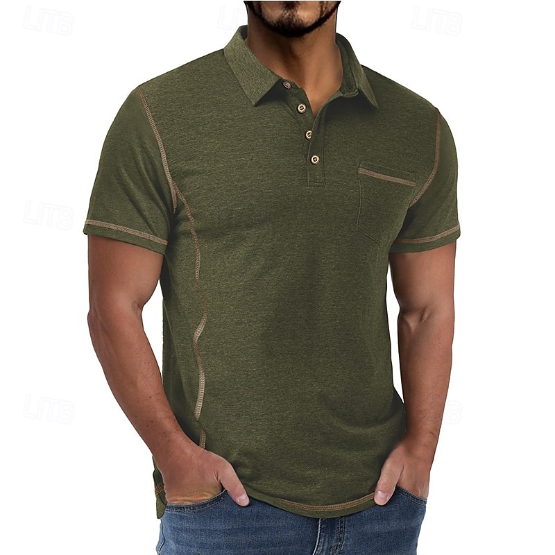 Bărbați Polo Cămașă de golf Casual Afaceri Clasic Manșon scurt Modă Culoare solidă Buzunar Nasturi Vară Primăvară Toate Sezoanele Fit regulat Negru Alb Roșu Vin Bleumarin Kaki Gri Deschis Polo 2026 - $20.99 –P11
