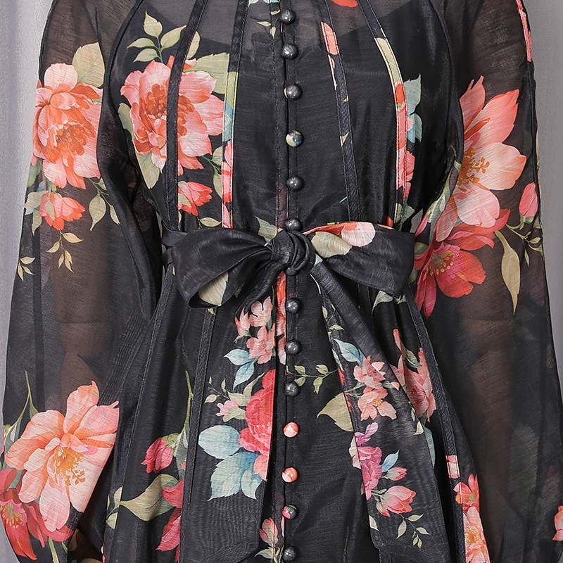 Zweiteilig A-Linie Knöchellänge Kleid für Hochzeitsgäste Kleider für Hochzeitsgäste Elegant Täglich Langarm Hoher Ausschnitt Gartenparty Formell mit Blumenmuster 2026 - $126.99 –P8