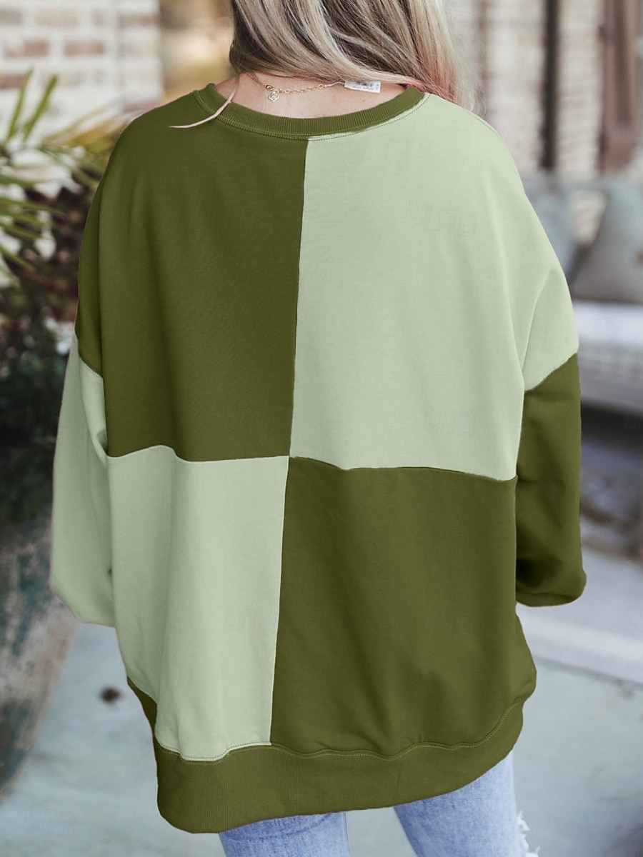 Жен. Pullover Толстовки Пэчворк Пуговицы Контрастных цветов Мода Классика Современное Длинный рукав Вырез под горло Обычные топы Для улицы На каждый день Синий Черный Розовый Небесно-голубой Зеленый 2026 - $41.99 –P9