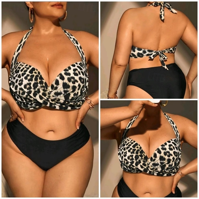 Mujer Estándar Trajes de baño de talla grande Tankinis y bikinis para surfear Traje de baño Leopardo Espalda Abierta Protección UV Elástico Sin Mangas Bañadores Surf Buceo Natación Verano 2026 - $23.99 –P1