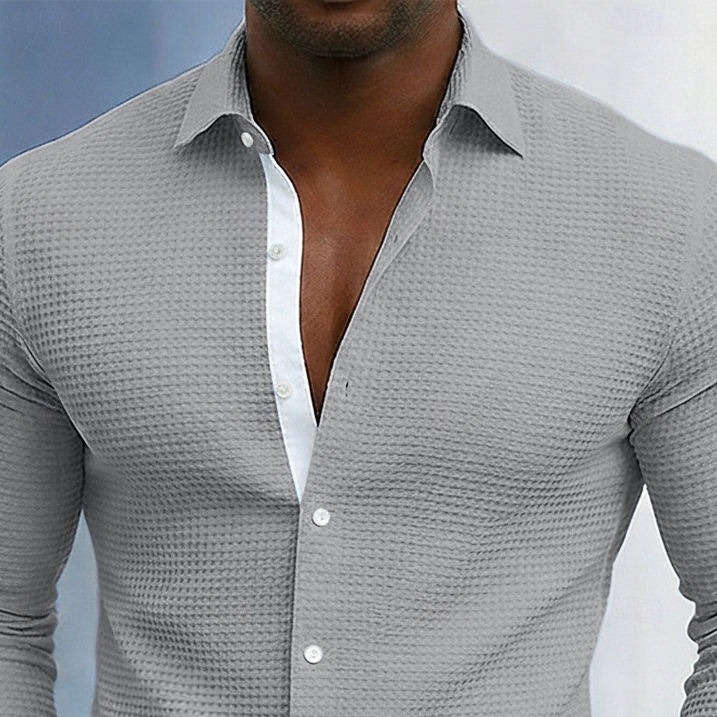 Férfi Ing Gofri ing Alkalmi ing Bandgalléros ing Gombos póló Arcpír rózsaszín Égszínkék Szürke Hosszú ujj Sima Mandarin gallér Hétköznapi Napi Kollázs Ruházat Divat Modern Alkalmi Kényelmes 2026 - $32.99 –P2