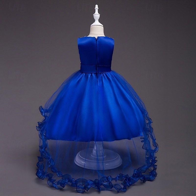 Robe de Demoiselle d'Honneur Fille Fille Robe de soirée Tenue de mariage Soirée Mariage Formel Élégant Mode Beau Maille Fleuri Sans manches Col Rond Gris bleu marine 4 ans et + de 2026 ? $29.99 –P4