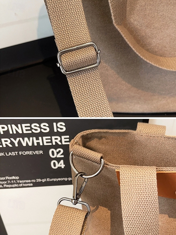 Bolso grande de lona de poliéster para mujer con correa de hombro ajustable, bolso bandolera versátil en varios colores, bolso informal diario para viajes, trabajo y compras. 2026 - $26.99 –P11