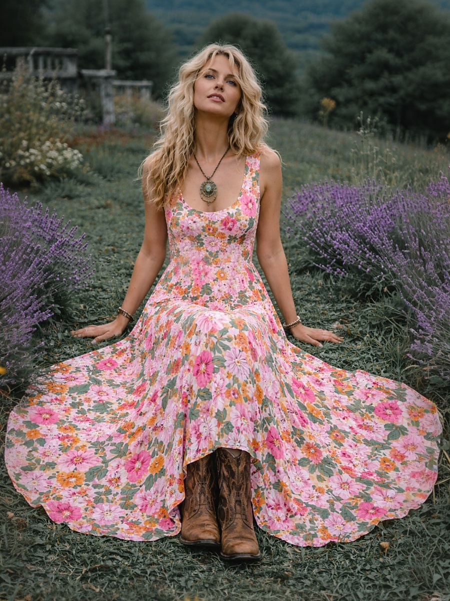 Mulheres Vestido midi Vestido Boho Vestido casual Vestido Swing Vestido de verão Vintage Praia Normal Floral Gráfico Sem Manga Gola Redonda Azul Preto Amarelo Rosa Verão Primavera de 2026 por $29.99 –P4