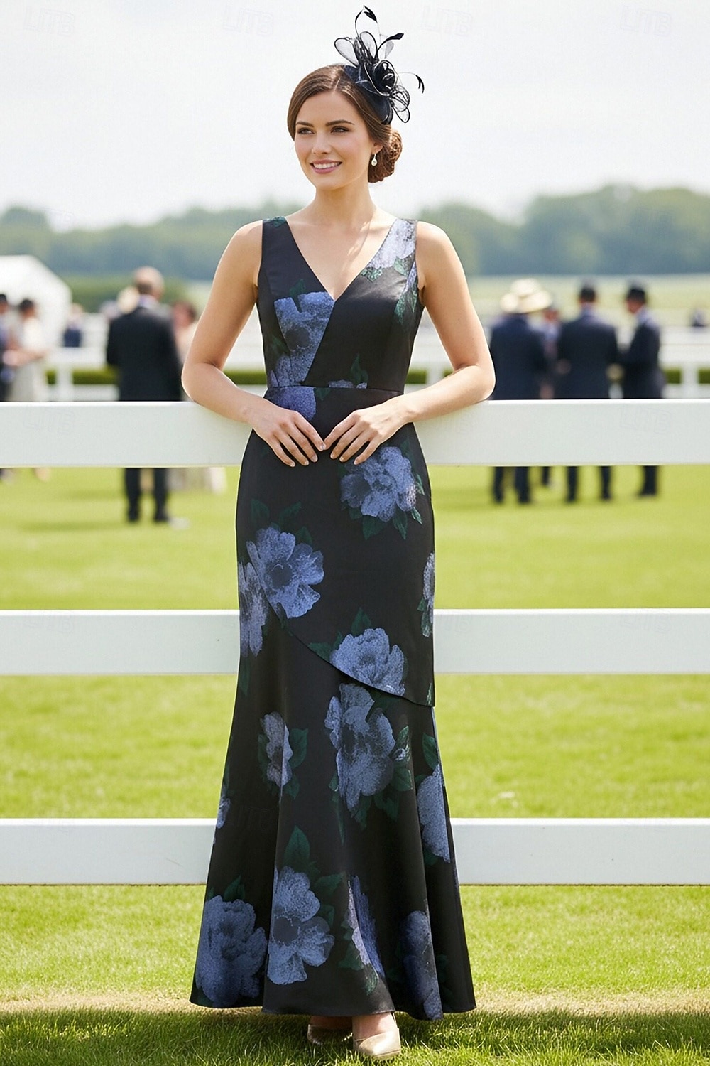 Sirena Tromba Lunghezza al pavimento Abito da invitata a nozze Abito Derby Abito da sera Abito da cerimonia per signora Senza Maniche Scollo a V Elegante Ospite di nozze Derby del Kentucky Raso con del 2026 a $218.49 –P1