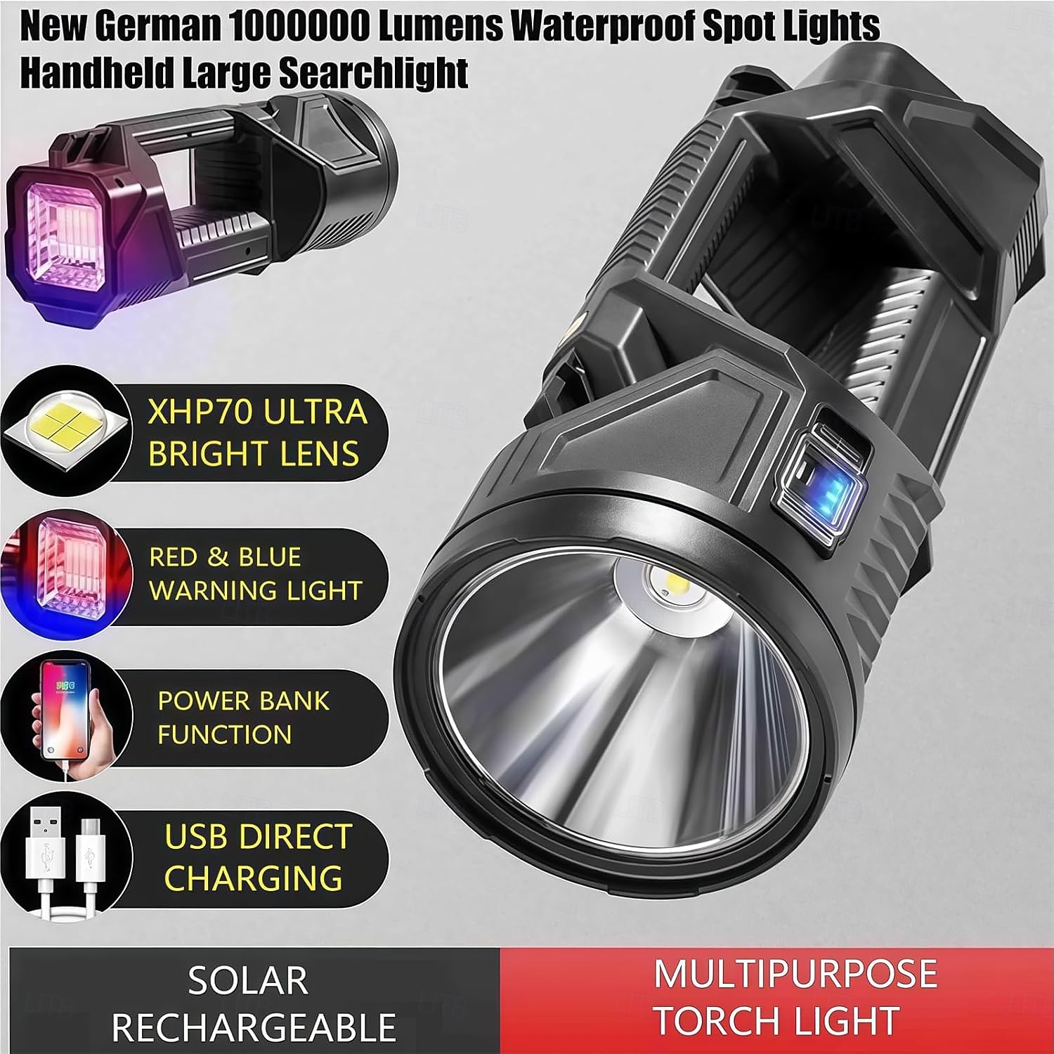 stor ficklampa vattentät spotlights handhållen stor söklampa, repertoar av ficklampor, superljus spotlight ficklampa, superljus utomhussöklampa 2026 - $40.76 –P2