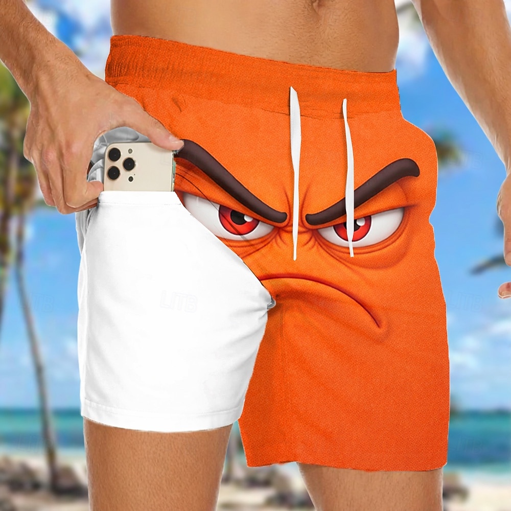 Per uomo Illusione ottica Fantasia "Cartone 3D" Faccia arrabbiata Pantaloncini foderati Pantaloncini da bagno 2 in 1 Pantaloncini da mare Misura del girovita medio Hawaiano Divertente Vacanza al Mare del 2026 a $22.99 –P1