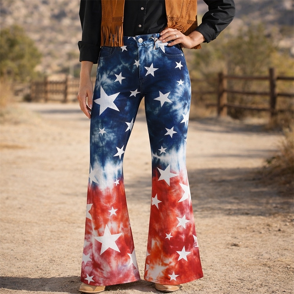 250ή Επέτειος ΗΠΑ Ρετρό / Βίντατζ Δεκαετία '70 Παντελόνια Παντελόνι με καμπάνα Χίπισσα Ντίσκο Ψηλή Μέση Φανταχτερή Φόρεμα Γυναικεία Μασκάρεμα 4η Ιουλίου Πάρτι Ημέρα της ανεξαρτησίας Ενηλίκων 2026 - $32.99 –P1