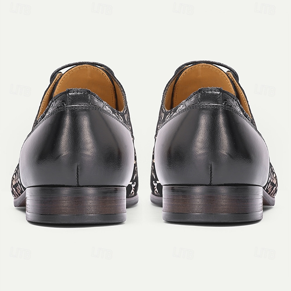 Κομψά ανδρικά δερμάτινα νυφικά παπούτσια - μαύρα με χρυσό φλοράλ μοτίβο, υποδήματα υψηλής ποιότητας για γάμους και επίσημες γιορτές 2026 - $109.99 –P8