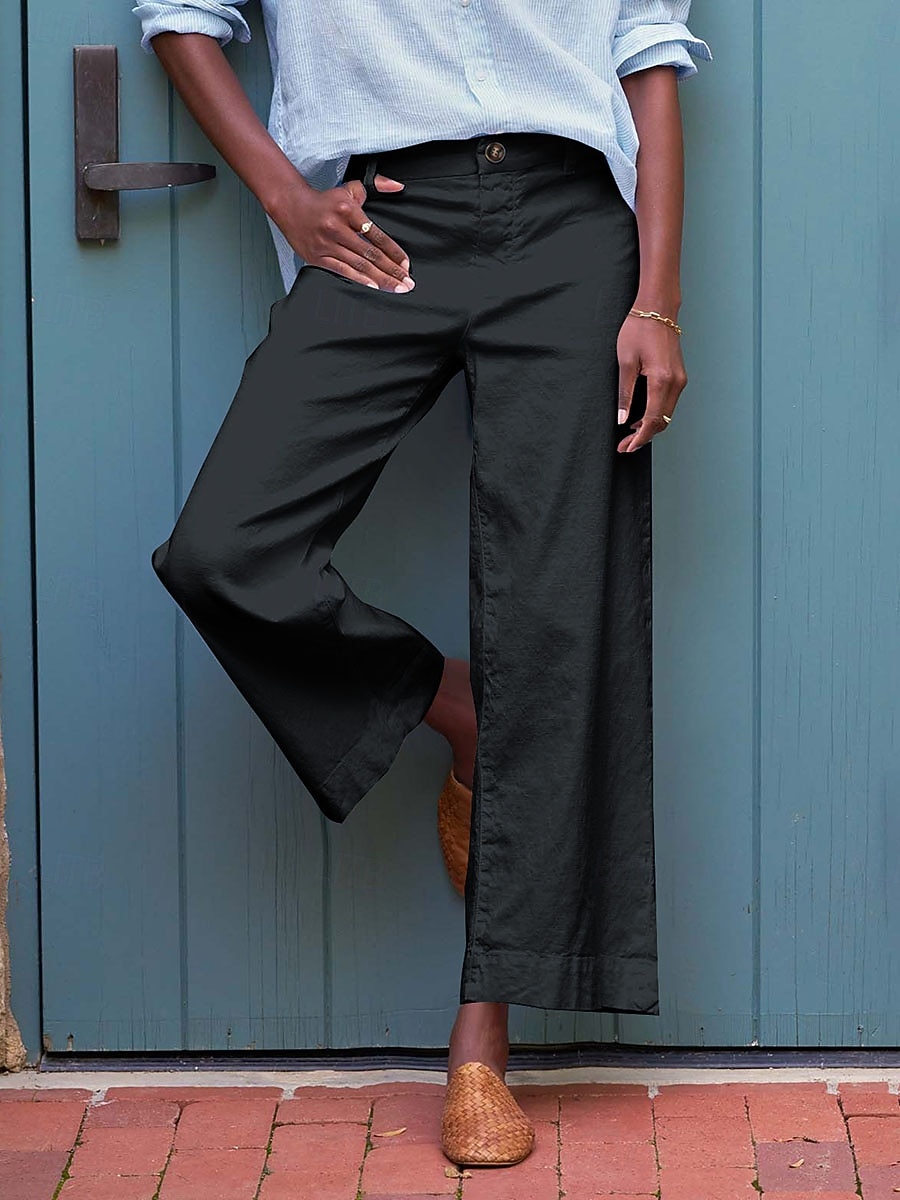 Mujer Pantalones con tacto de lino Perneras anchas Chinos Pantalones de verano Vacaciones Ropa de calle Básico Hasta el Tobillo Media cintura Plano Bolsillo Confortable Comodidad Rígido Diario 2026 - $25.99 –P5