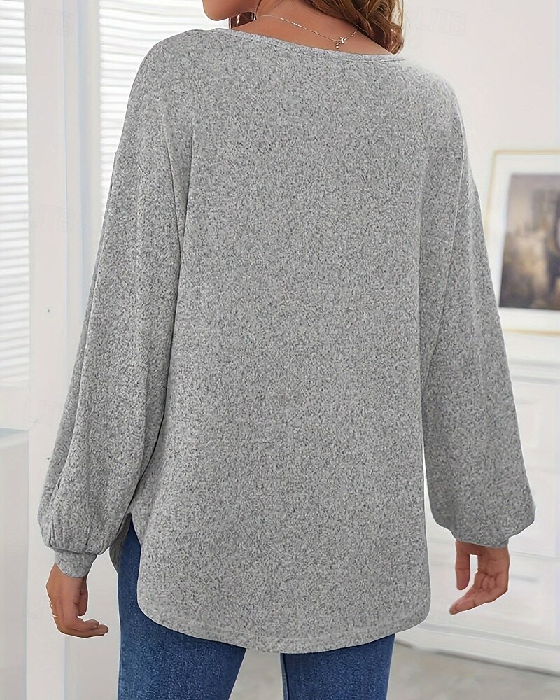Per donna Maglietta Bottoni Semplice Moda Elegante Classico Manica Lunga Girocollo Top Regolari Quotidiano Uscire Weekend Grigio Primavera Autunno del 2026 a $25.99 –P2