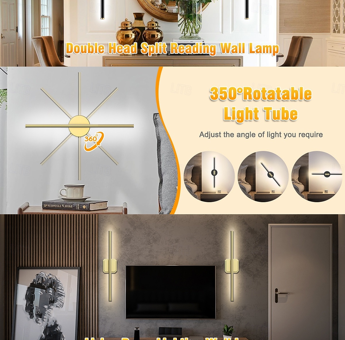 2026年 1/2個のデュアルヘッドウォールライト、コードレス磁気LED読書壁取り付け用燭台、調光可能な充電式ウォールランプ、寝室、リビングルーム、バスルーム、ミラーライト、階段照明用の調節可能な照明  コレクション – $77.99 –P6