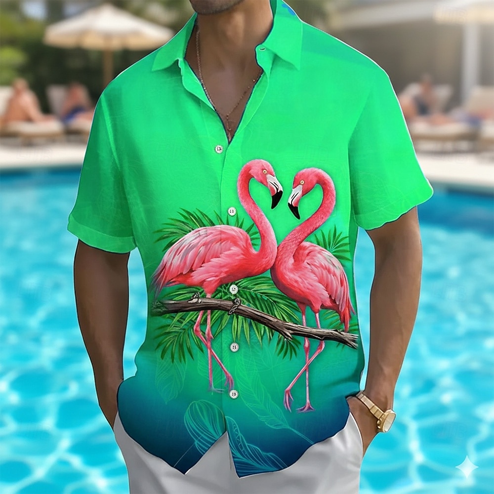 Per uomo Animale Fenicottero Foglia di palma Camicia hawaiana estiva Camicia con Bottoni Camicia Aloha Manica Corta Hawaiano Vacanza Abbigliamento mare Estate Primavera Collo ripiegato Stampa 3D del 2026 a $25.99 –P2