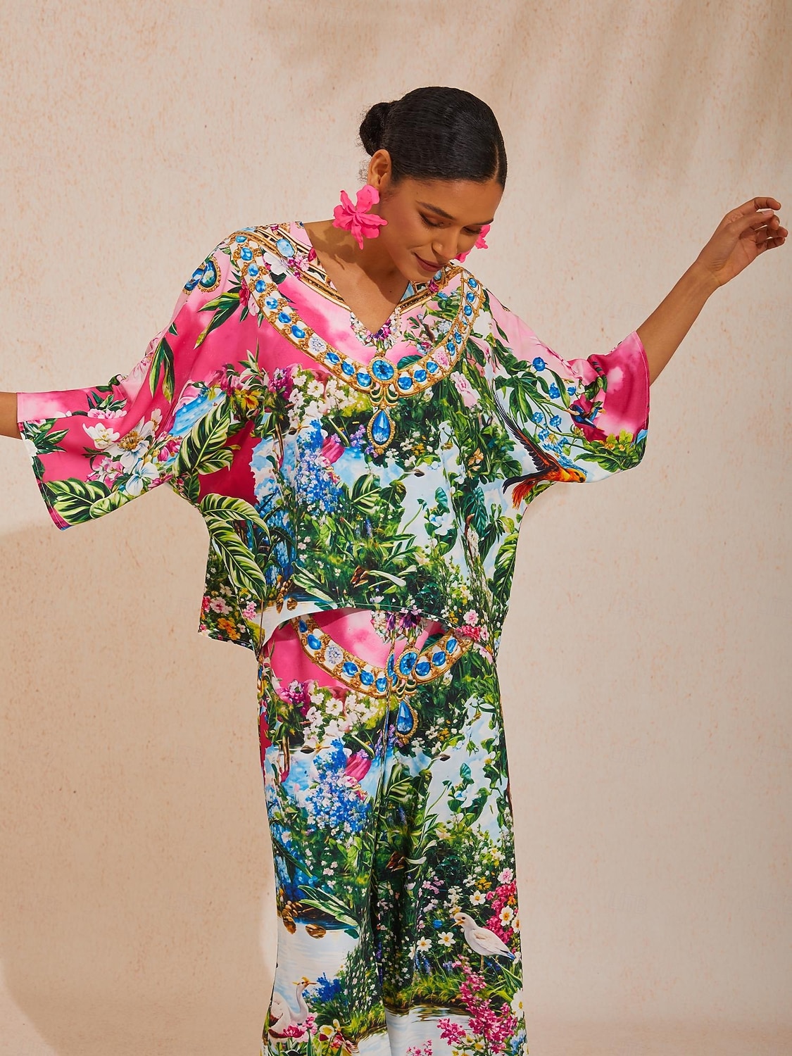 Pink Jungle Party Silky Satin Diamond Top 2026 - $56.99 –P4