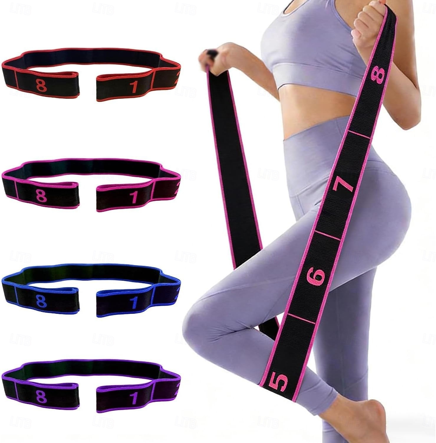 2 stk. treningsmotstandsbånd for tøying og yoga, tallstretchmotstandsbånd med tydelige markeringer, 8-seksjoners elastiske treningsbånd for tøying og forming av hele kroppen 2026 - $16.99 –P1