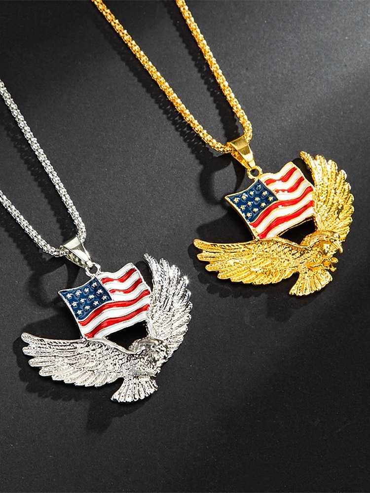 שרשרת אלומיניום של גברים עם pendant של עיט ודגל ארה"ב זמינה בזהב ובכסף אידיאלית לחג העצמאות ולחגיגות 2026 - $9.99 –P5