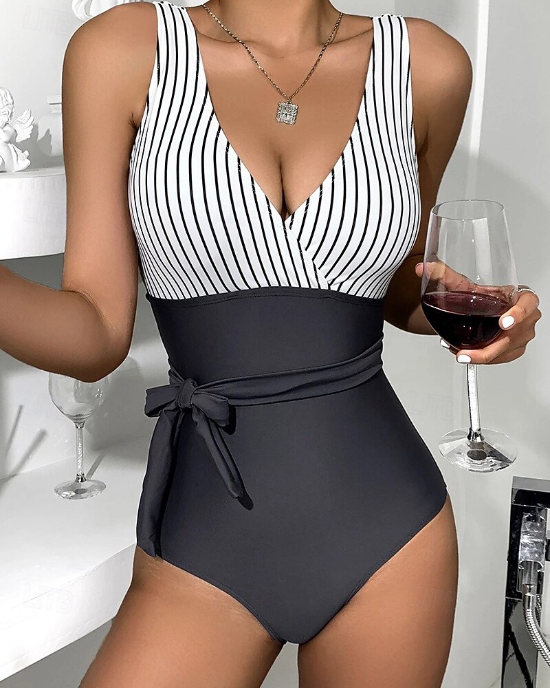 Femmes Maillot de bain Une pièce Maillot de bain dos nu Rayures Séchage Rapide Haute élasticité Sans manches Maillot de Bain Maillot de bain Surf Plongée en apnée Natation Été de 2026 ? $17.99 –P3
