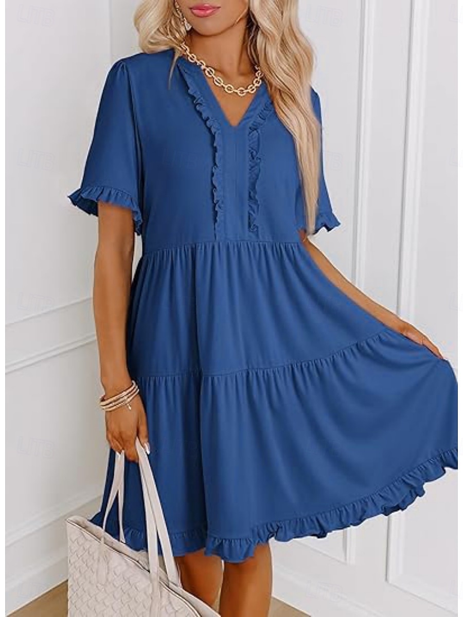 Per donna Mini Abito Abito a trapezio Abito Estivo Casual Quotidiano Vestibilità comoda Semplice Manica Corta Scollo a V Blu Nero Fucsia Verde Estate Primavera del 2026 a $29.99 –P3