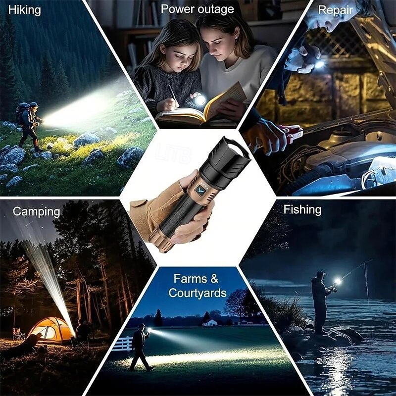 Lanterna recarregável de alto brilho e ultrabrilhante com lente de ignição, foco ajustável, quatro modos, ideal para camping, atividades ao ar livre, uso agrícola e aplicações domésticas. de 2026 por $66.99 –P5