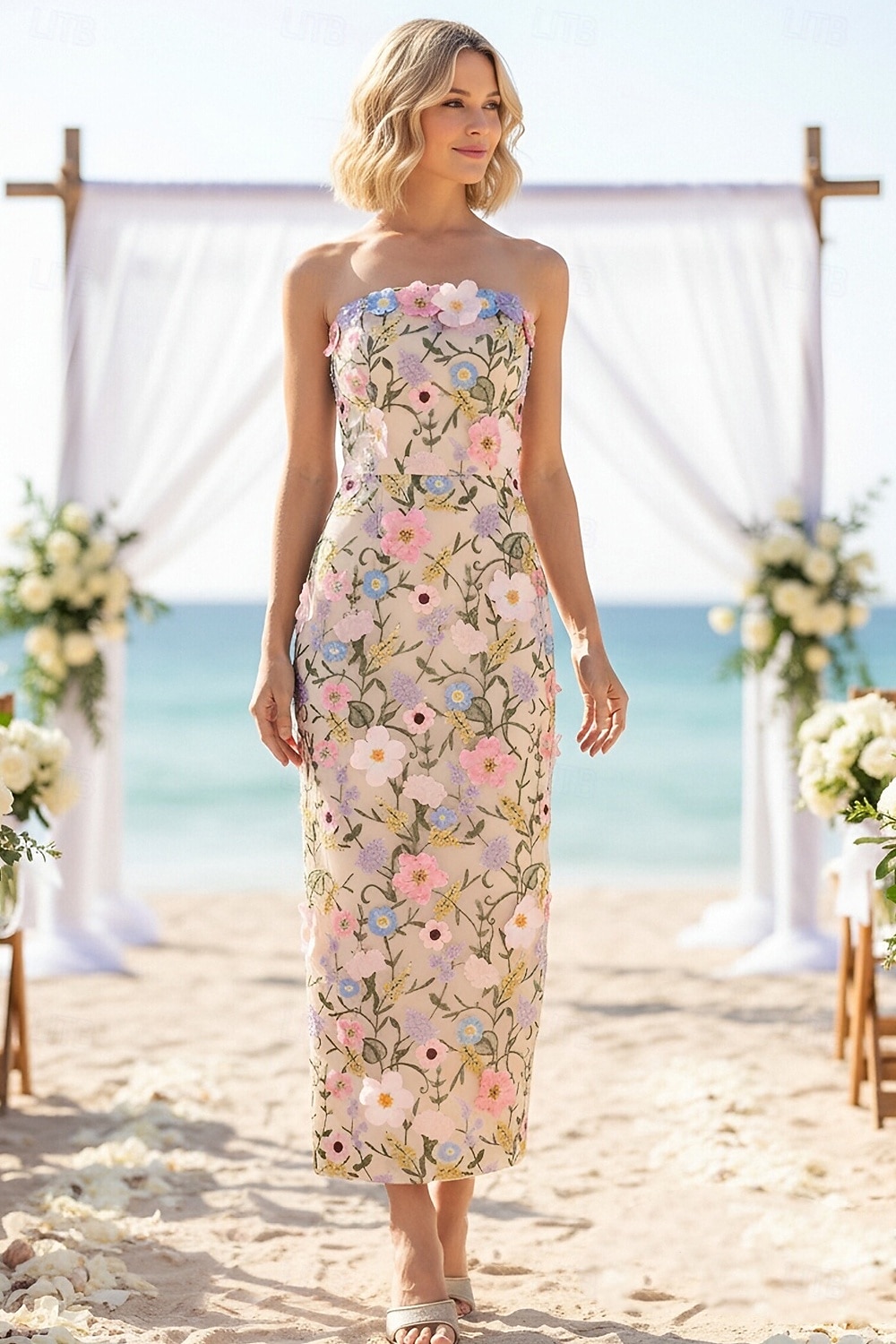 Sheath Column Ankle Length Wedding Guest Dress Wedding Guest Dresses Elegant Sleeveless Strapless Wedding with Embroidered Flower 2026 - $114.99 –P1