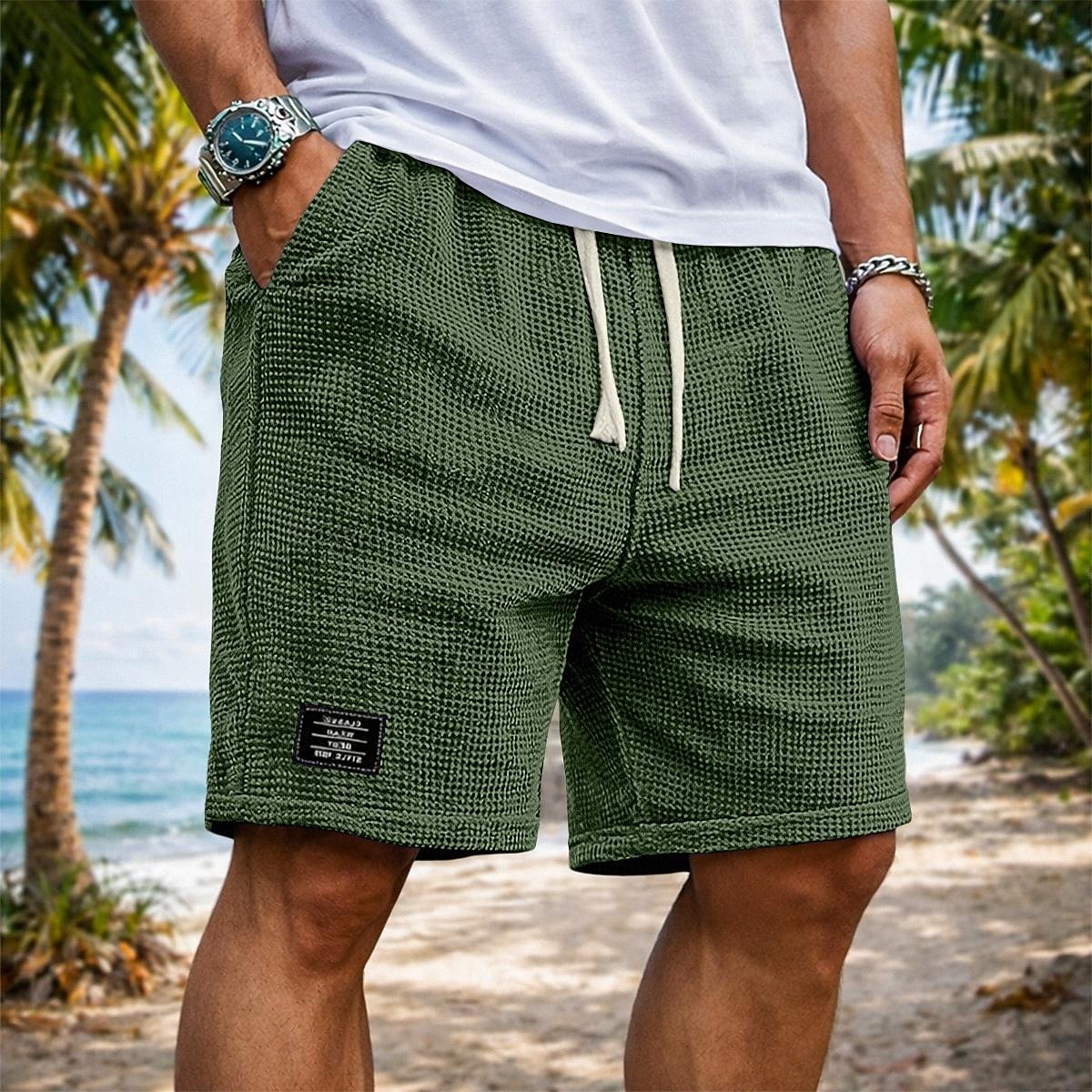 Herr Våffelshorts Shorts Sommarshorts Beach Shorts Casual shorts Snörning Elastisk midja Ensfärgat Slät Komfort Andningsfunktion Knelängd Dagligen Utomhus Streetwear Semester Mode Svart Vit 2026 - $20.99 –P9