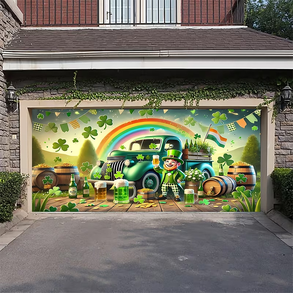 St. Patrick's Day Tapestry Garage Door Cover Large Hanging Backdrop Elf Cute 3D Party Outdoor Holiday Shooting Backgrounds Yard Home Decor 2026 - $49.99 –P3