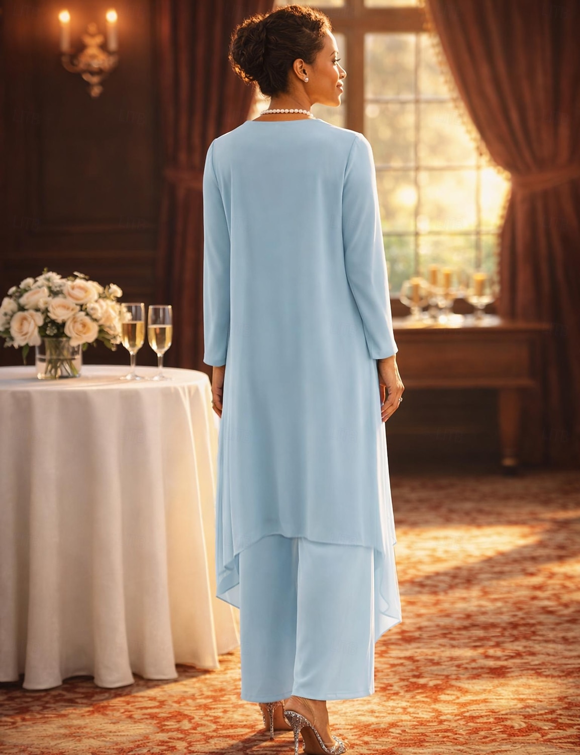 Tuta Completo Pantalone Tre Pezzi Lunghezza al pavimento Abito da cerimonia per signora Senza Maniche Scollo a V Elegante Festa Formale Ospite di nozze Pizzo Misto Lino-Cotone Abiti con Giacca con del 2026 a $229.99 –P2