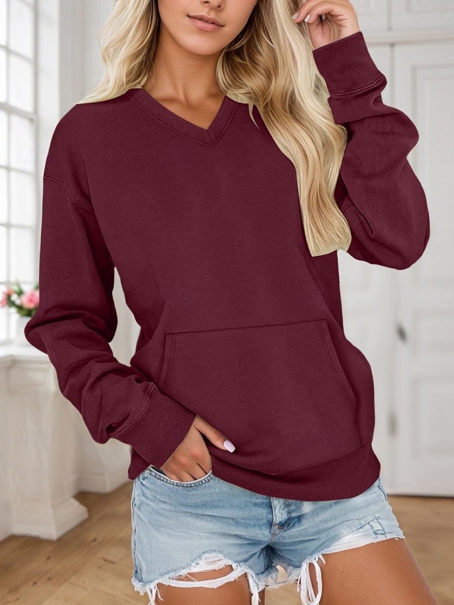 Women's Pullover Sweatshirts Plain Fashion Classic Modern Long Sleeve V Neck Regular Tops Street Dailywear White Pink Wine Red Orange Spring Fall 2026 - E£1548.45 –P4