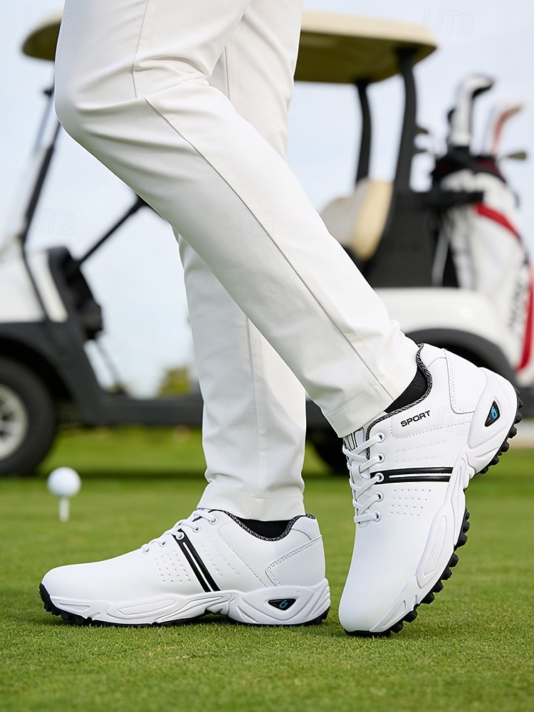 Pantofi de golf albi pentru bărbați, față respirabilă cu talpă amortizată, design atletic ușor, ideali pentru jucătorii de golf și terenurile de golf în aer liber 2026 - $69.99 –P4