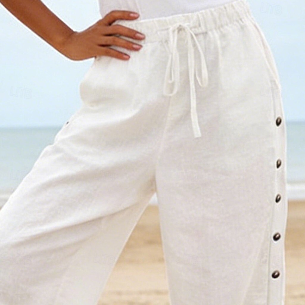 2026年 女性用 コットン ズボン サマーパンツ ビーチパンツ 旅行度假风 ファッション カジュアル 普段着 足首丈 ハイウエスト 平織り 弾性ウエスト サイドボタン ライトウェイト 快適 高通気性 伸縮性なし ストリートウェア ビーチ 祝日 ブルー ブラック ホワイト カーキ色 夏 春 秋 レギュラー  コレクション – $37.99 –P6