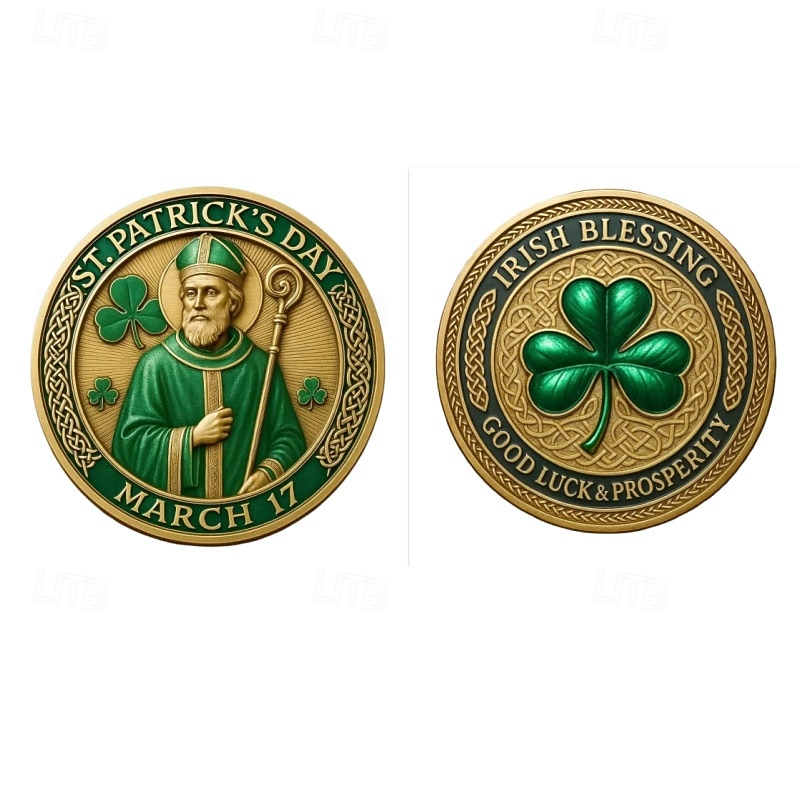 מטבע מזל ליום פטריק הקדוש תלתן ירוק להנצחה &עיצוב פרסה, אסימון מזל טוב אירי, מזכרת לחגיגת ה-17 במרץ 2026 - $19.99 –P3