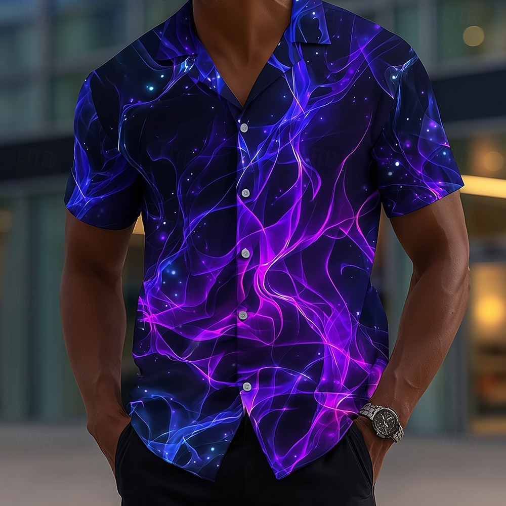 Per uomo Fiamma Bagliore al neon Camicia Camicia con Bottoni Manica Corta Moda Casual Abbigliamento casual alla moda Vacanza Estate Primavera Collo ripiegato Stampa 3D camicie con colletto Viola del 2026 a $25.99 –P1