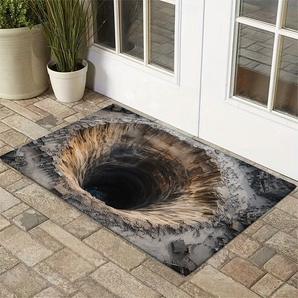 3D optická iluze rohožka 2D plochý tisk hluboký otvor design unikátní a poutavý vstupní koberec do domu 2026 - $16.99 –P1